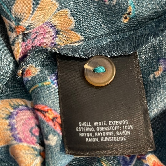 MAEVE  Teal Floral Print Button-down Top with Ruffle Flared Sleeves XS - Picture 5 of 9